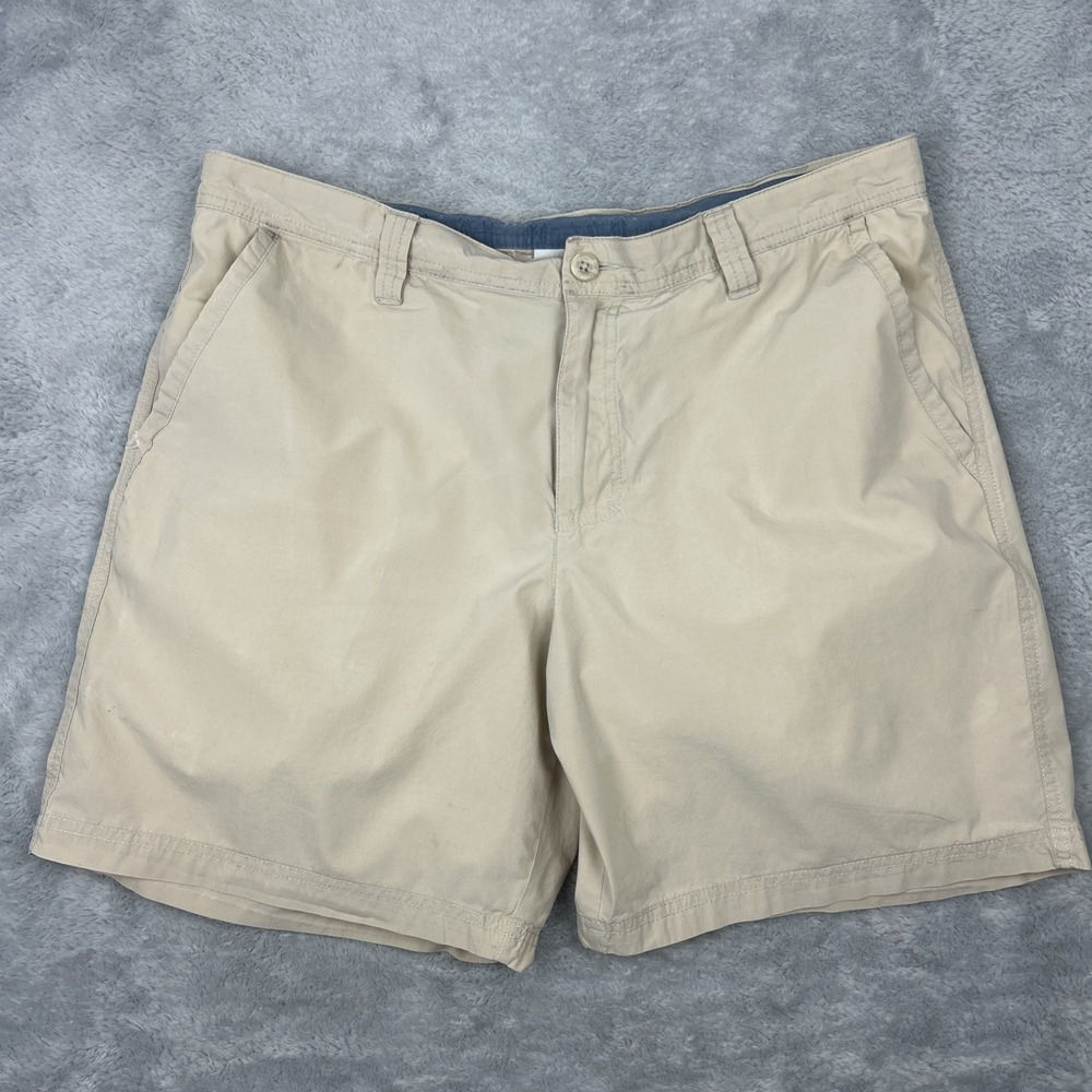 Columbia Chino Shorts Mens Sz 36 Beige Pockets Flat Front Belt Loops 7"‎ Inseam